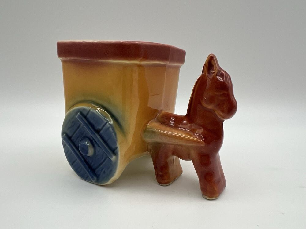 Shawnee Pottery No. 538 Succulent Planter Donkey with Cart 3.5” Tall Vintage